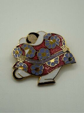 Vintage Barbara Lavallee Alaska Inuit Woman dancing Brooch Pin Enamel